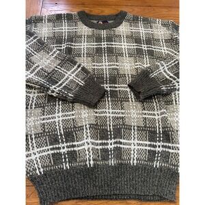 vtg trading company brown plaid‎ crewneck sweater men's large